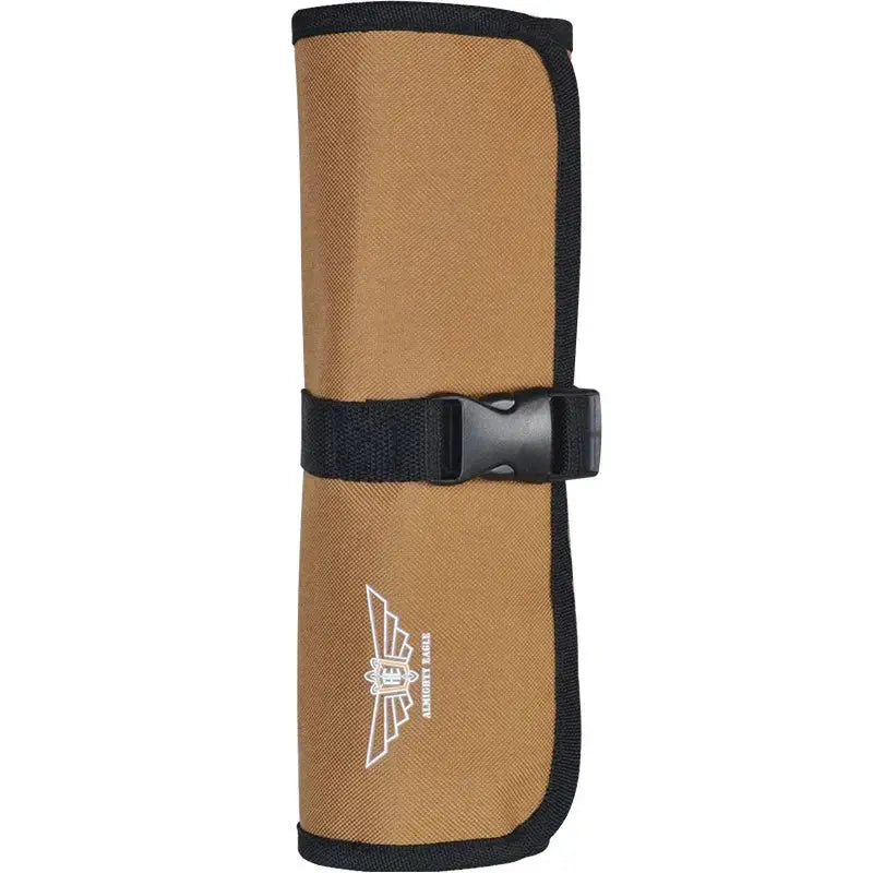 Simples Market Oxford cloth tool roll pouch in brown with black trim and buckle