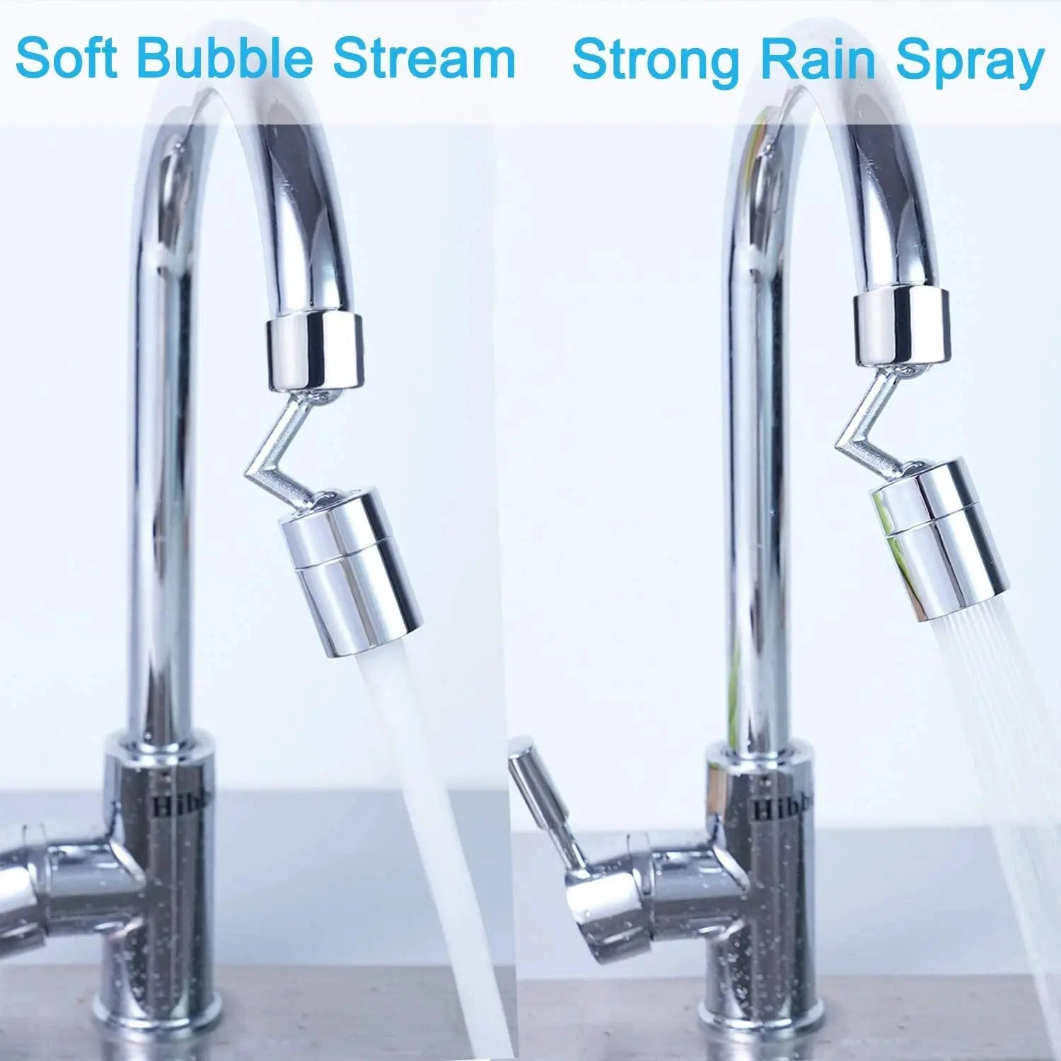 Simples Market 720 rotatable tap aerator sprayer pair, chrome finish, splash-proof water-saving faucet attachment.