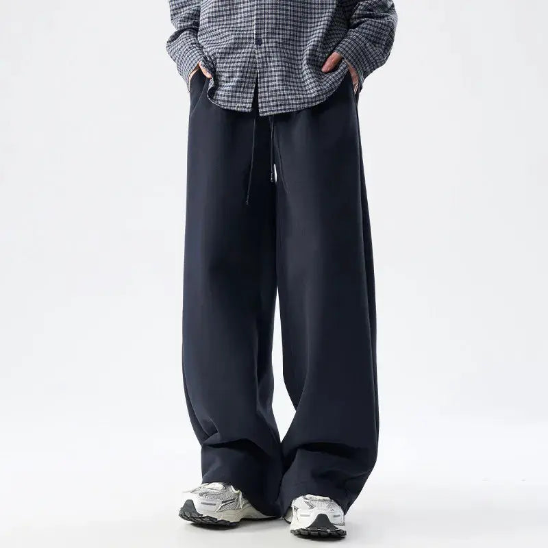 DUKEEN Men’s 400g heavyweight straight-leg sweatpants, dark navy cotton blend, wide-fit casual sports pants