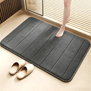 Simples Market bathroom coral velvet anti-skid mat in charcoal gray; soft, absorbent bath mat on bathroom floor