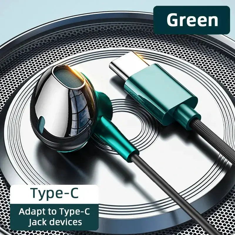 SoundWave USB Type C Earbuds HiFi Bass Microphone And Volume Control For Galaxy S24 S23 S22 S21 And iPhone 15 Pro Max