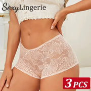 3 Pcs Womens Seamless Lace Briefs Plus Size Panties Solid Color Breathable Underwear Low Waist Soft Lingerie S XL