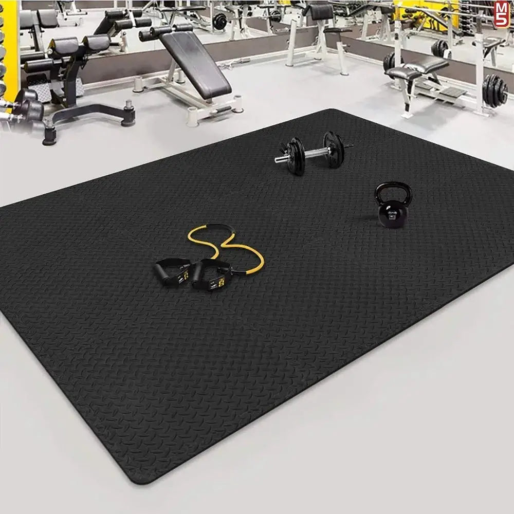 Massage cushion EVA foam puzzle exercise mat by Simples Market, black interlocking non-slip surface for home gym