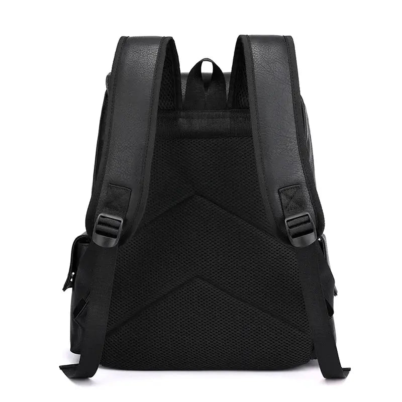 Men's black backpack with padded shoulder straps and breathable mesh back panel