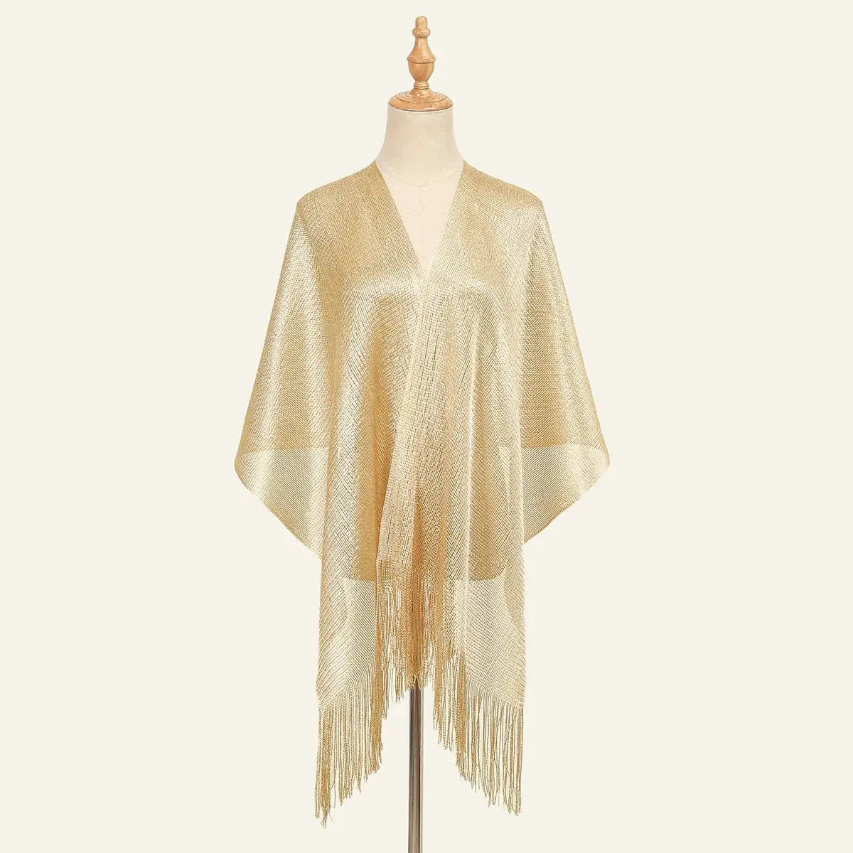 Glitter Shawl Banquet Style For Party And Evening Wear Gold And Silver Shiny Knit Scarf With Tassel