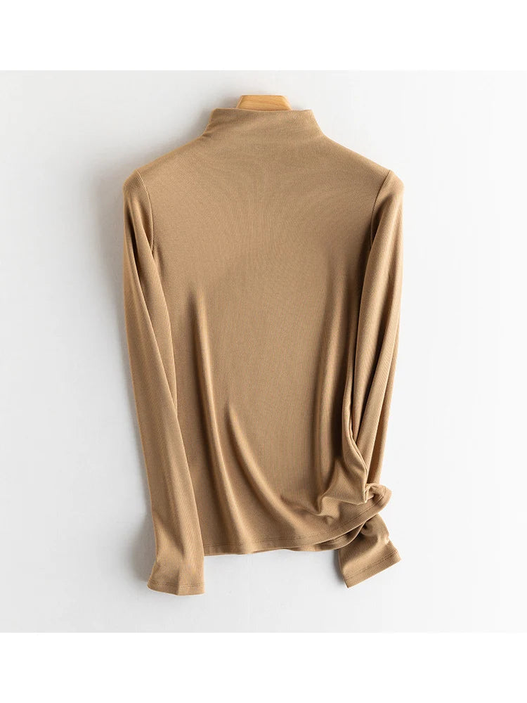 SuyaDream Women Silk Viscose Thermal Base Layer Top With Turtleneck For Warmth And Style