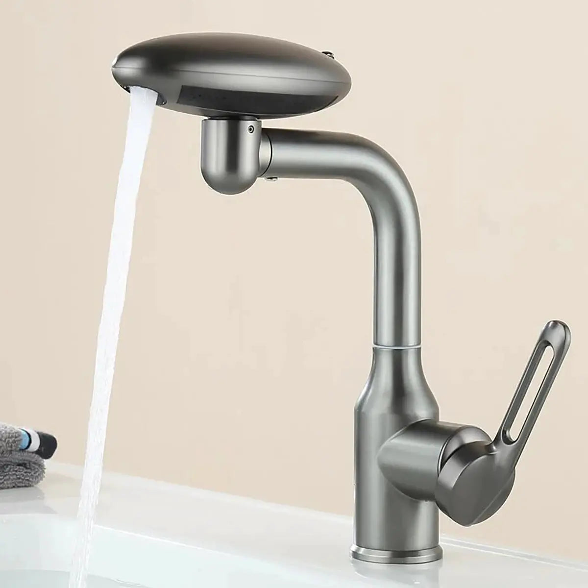 Simples Market multi-function waterfall basin faucet with 360° rotation and hot and cold water mixer.