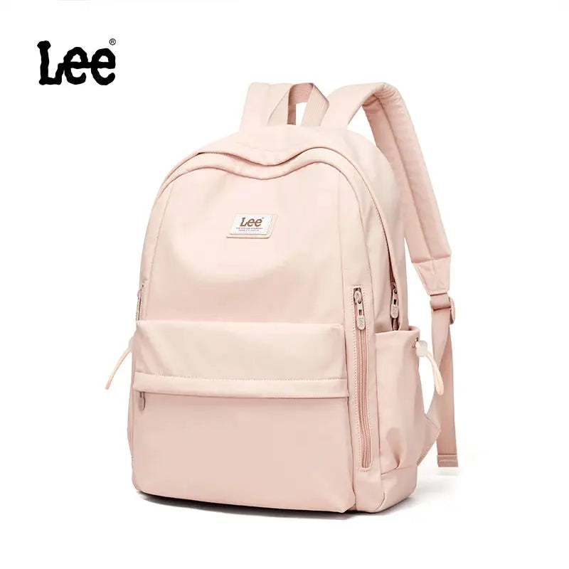 Lee pink lightweight 16-inch laptop backpack with front zip pocket and multiple compartments