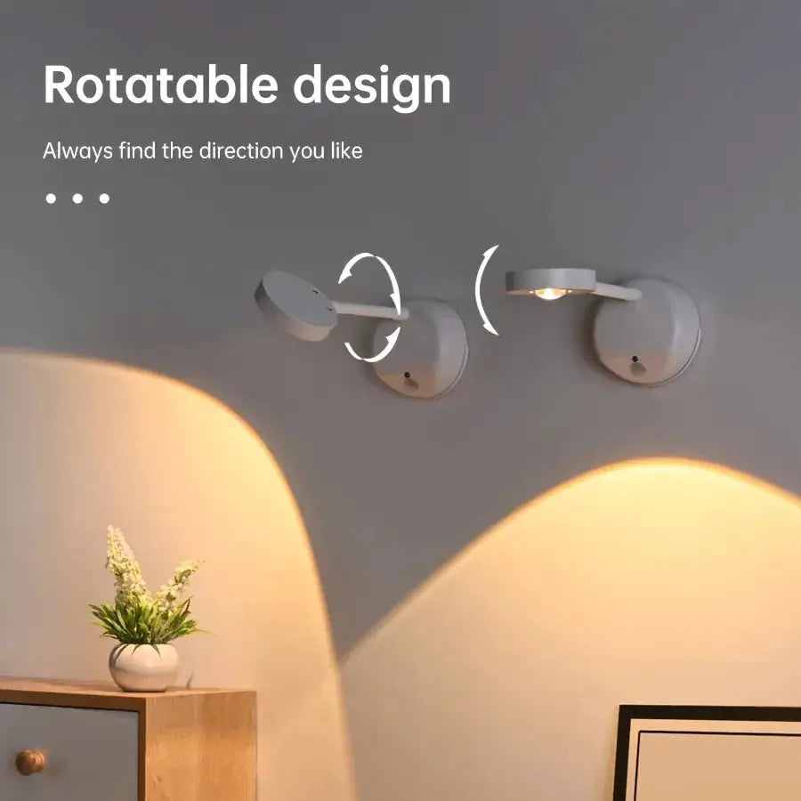 HPH USB rechargeable intelligent wall light; two white rotatable LED spotlight fixtures lighting paintings.