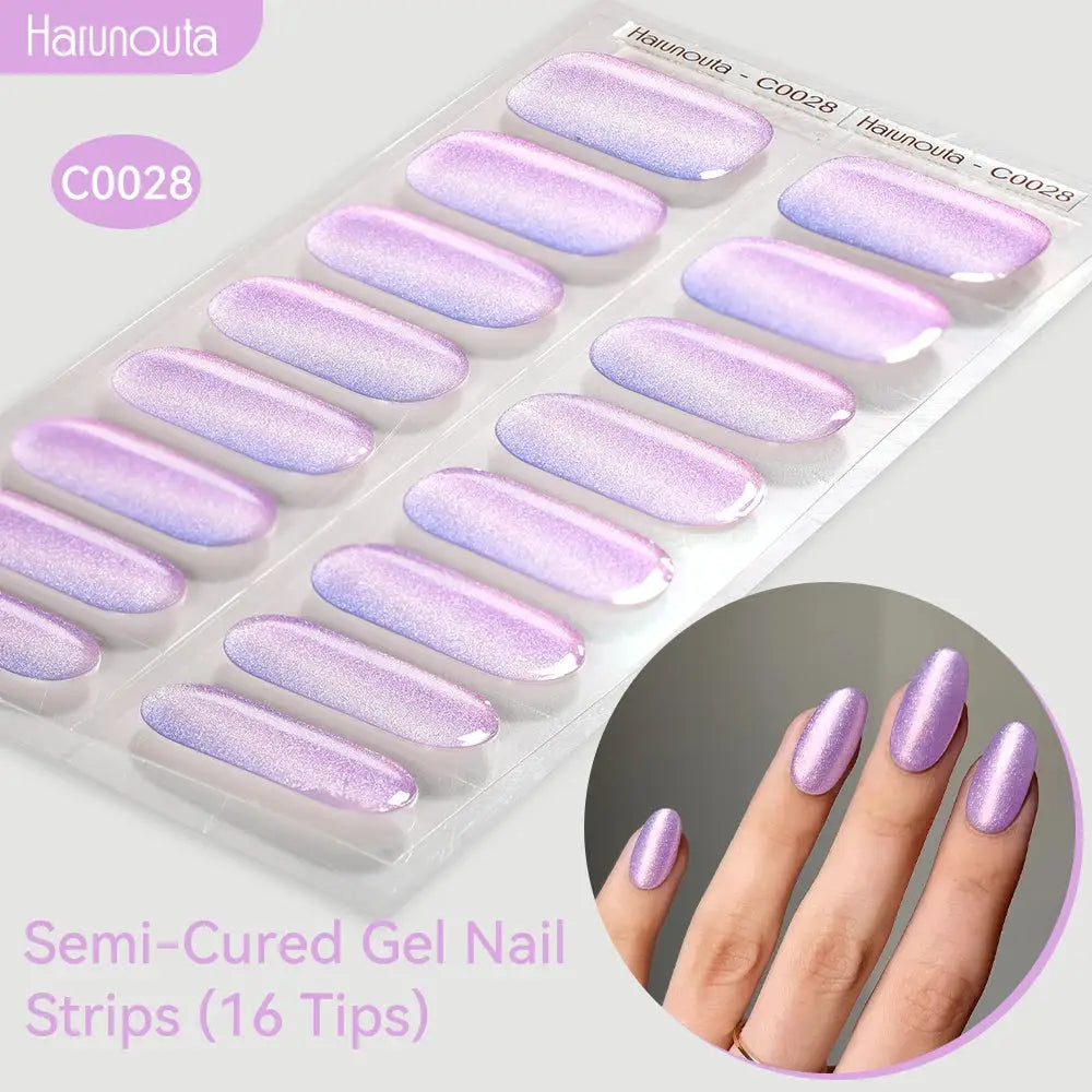 Semi-cured Gel Nail Strips gradient auroras in lavender iridescent, 16 tips; Simples Market with Haunouta C0028 label