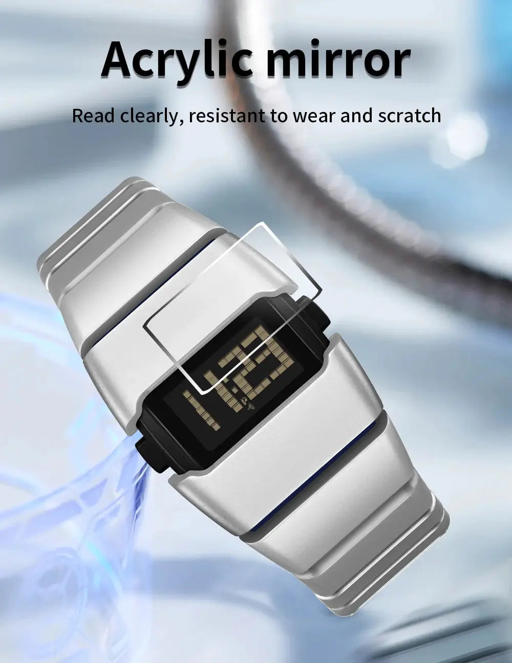 SANDA 9504 Y2K retro electronic wristwatch, silver metal band, digital display, Simples Market.