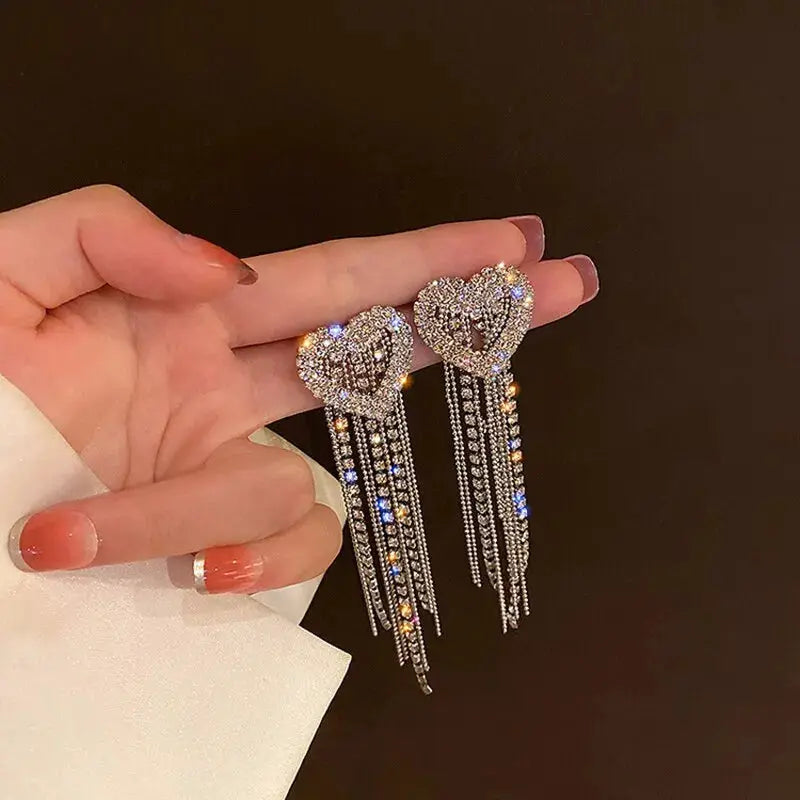 Butterfly Earrings For Women Sparkling Rhinestone Long Tassel Heart Drop Earrings For Wedding Party Jewelry Gifts