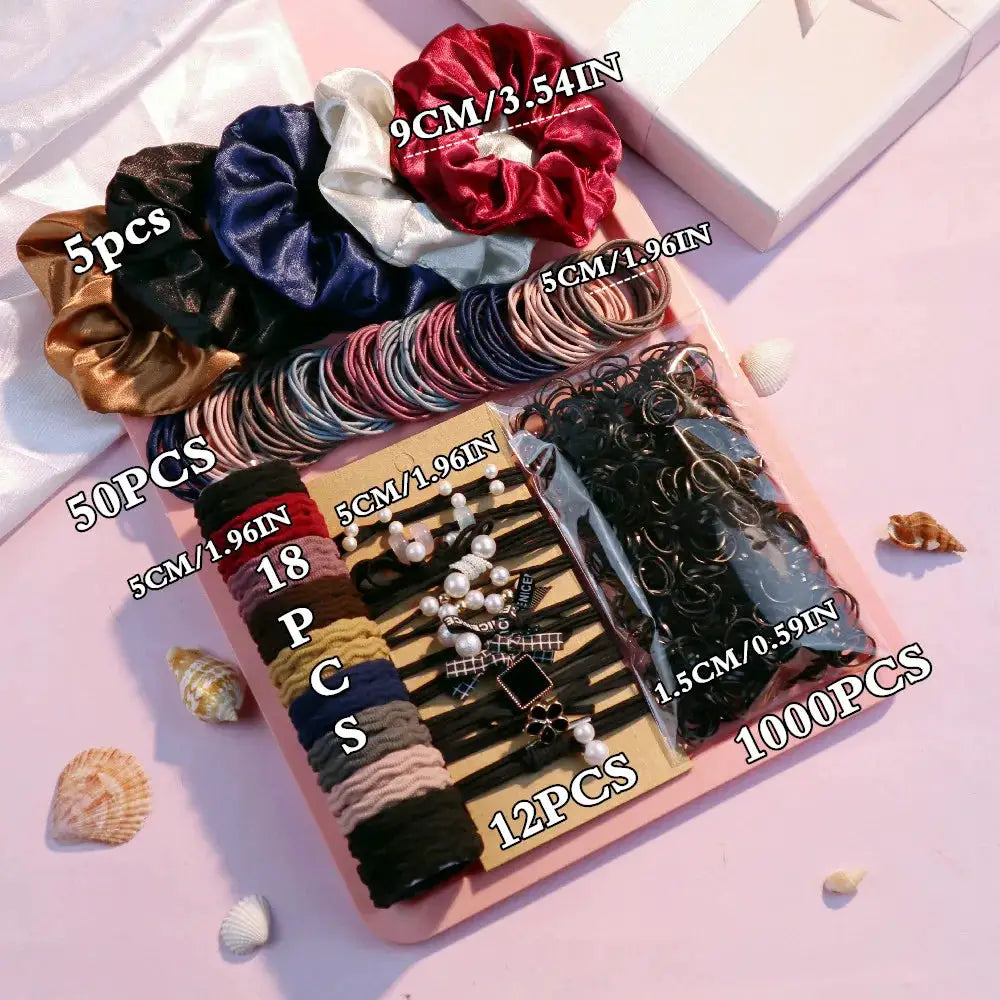 Simples Market 1085PCS multicolor hair accessories set with scrunchies, ponytail holders, hairbands, and clips