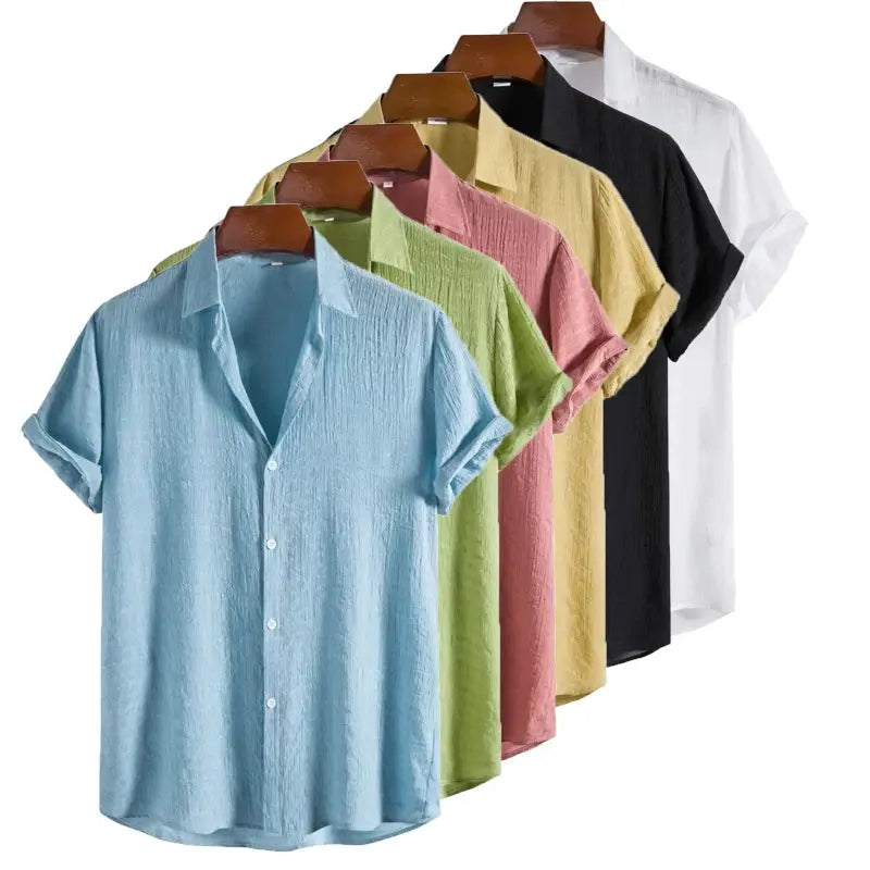 Men's cotton-linen short-sleeve shirt, 7-color assortment, breathable casual shirts
