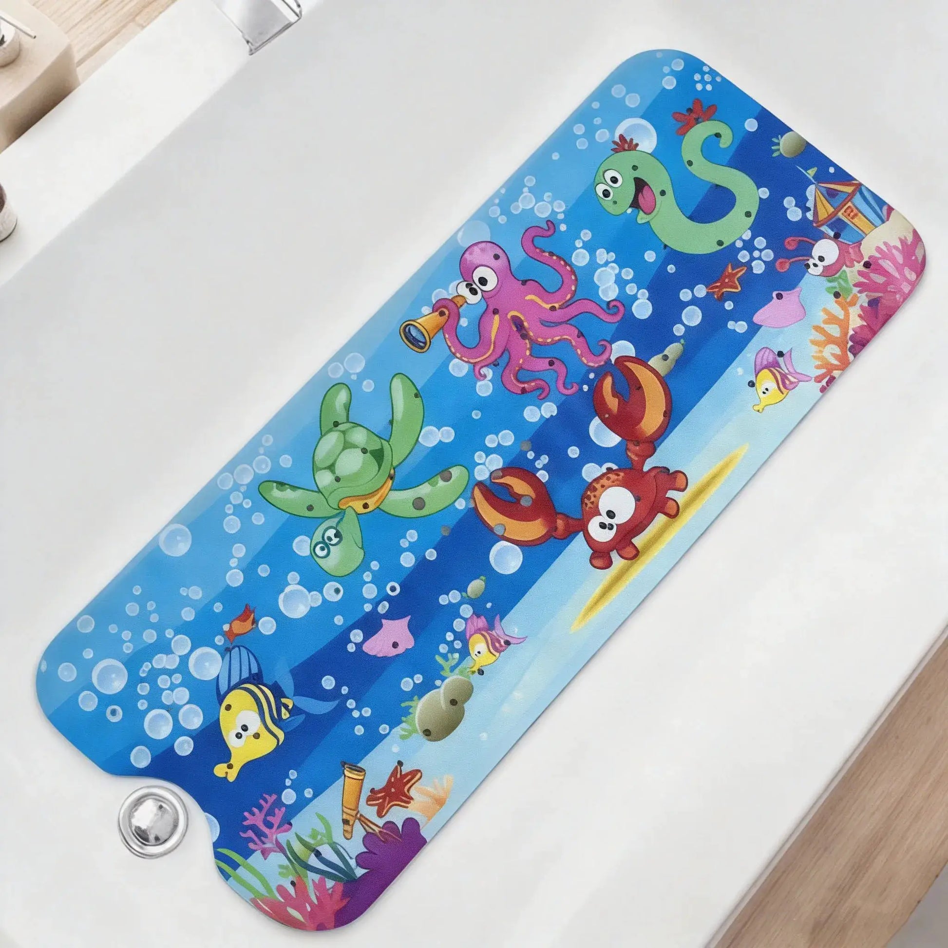 Simples Market 1pc cartoon extra-long bathtub mat 40x100cm with suction cups, blue underwater design
