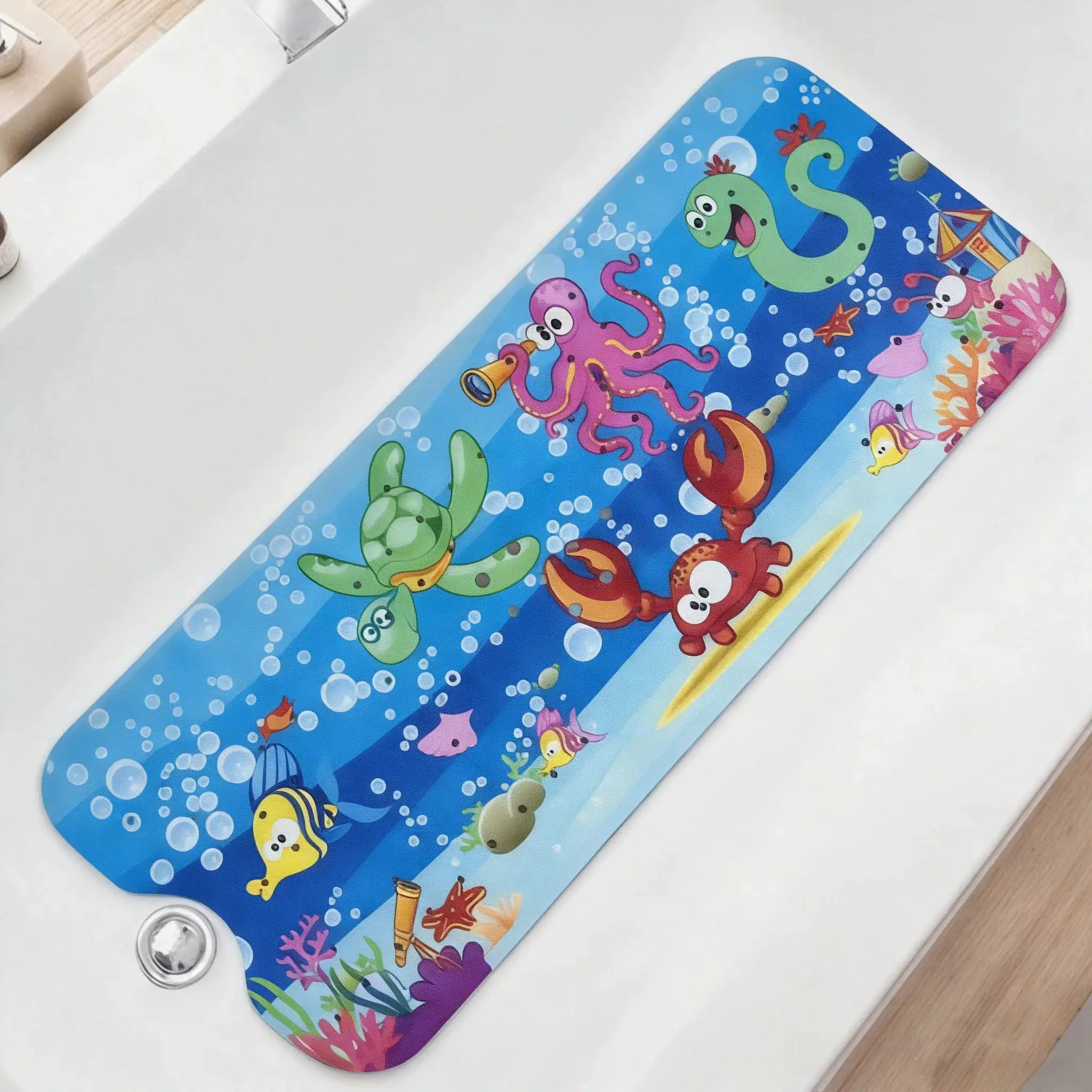 Simples Market 1pc cartoon extra-long bathtub mat 40x100cm with suction cups, blue underwater design