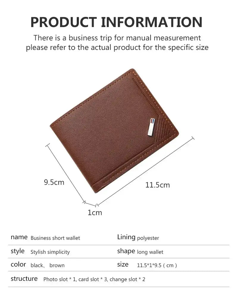 Men's brown leather short wallet by Simples Market; foldable, minimalist design, 11.5cm by 9.5cm by 1cm