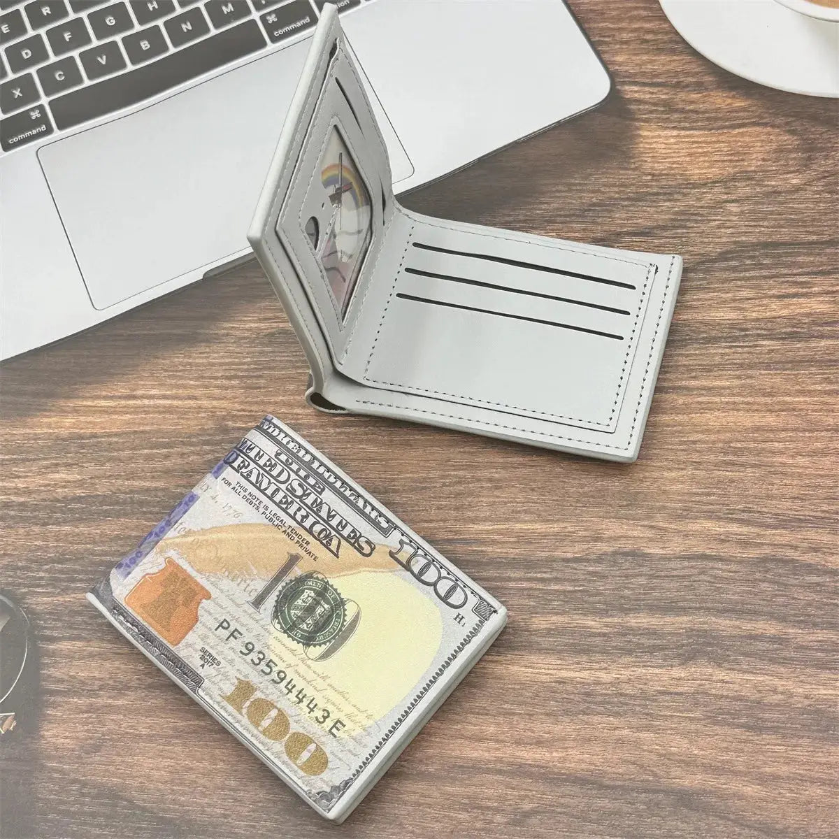 Mens Wallet With 100 US Dollar Pattern PU Leather Card Holder Coin Pocket Zipper Purse