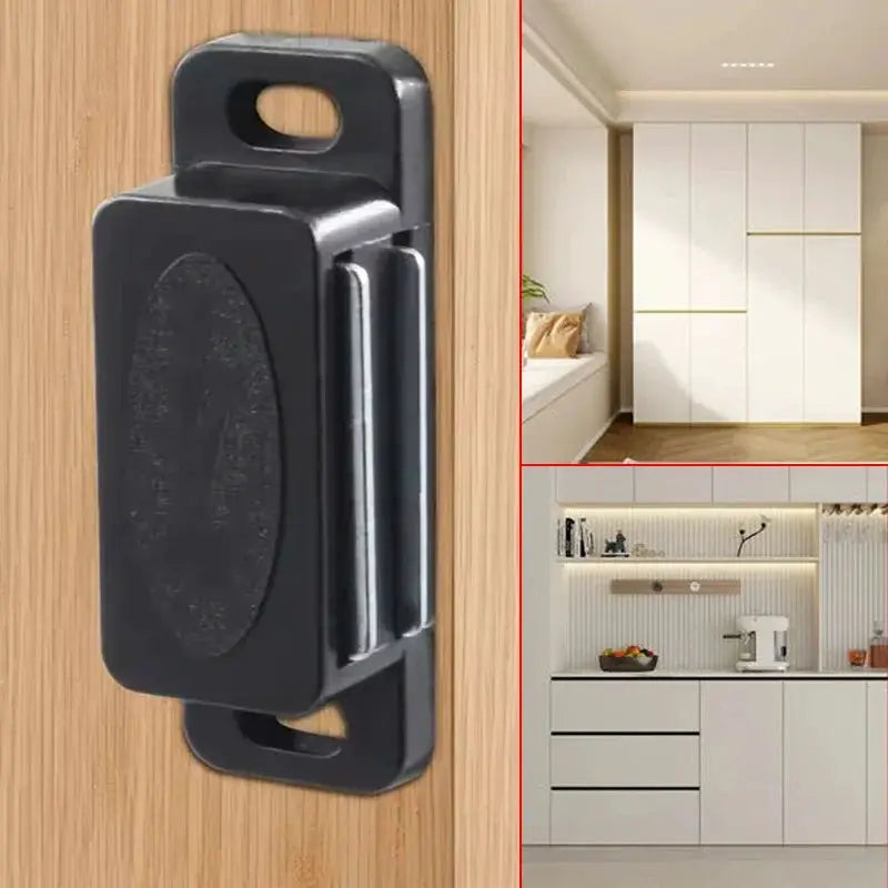 Cabinet magnetic door lock, black plastic latch by Simples Market; for wardrobes and cabinets (4/8 pcs)