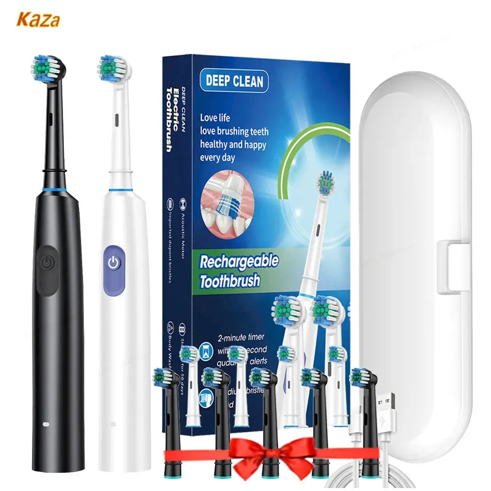 BrightSmile Rotary Electric Toothbrush With 8 Heads For Deep Plaque Removal Timer Waterproof And Rechargeable