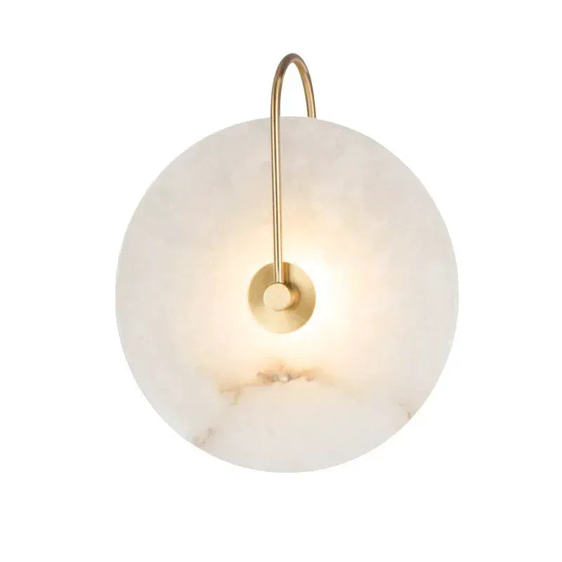 Nordic marble moon wall sconce with brass arc and warm LED light