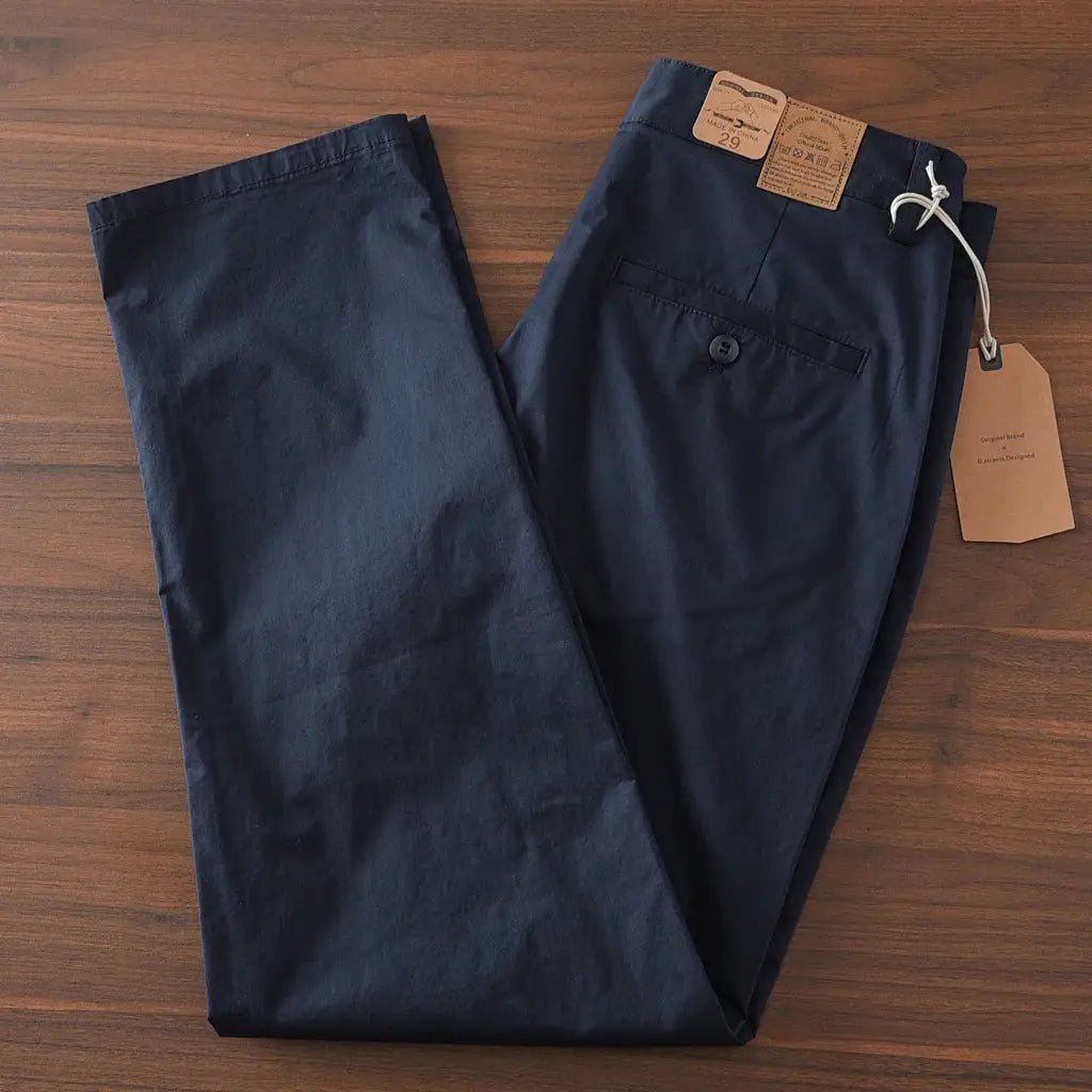 Simples Market navy chinos for men, slim straight casual trousers, 97% cotton with back pocket and button, tag attached