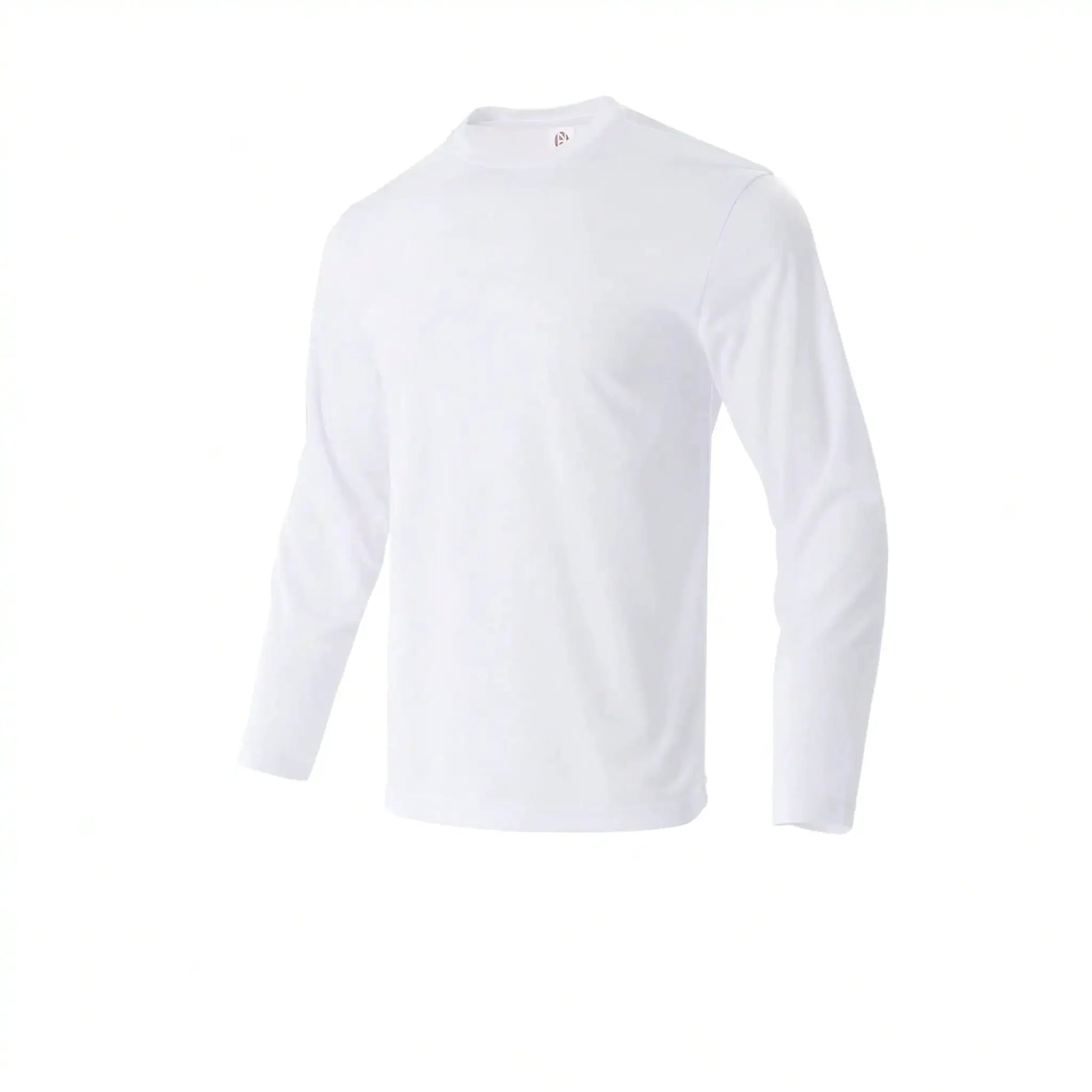 Men's white long-sleeve performance T-shirt with crew neck and breathable fabric