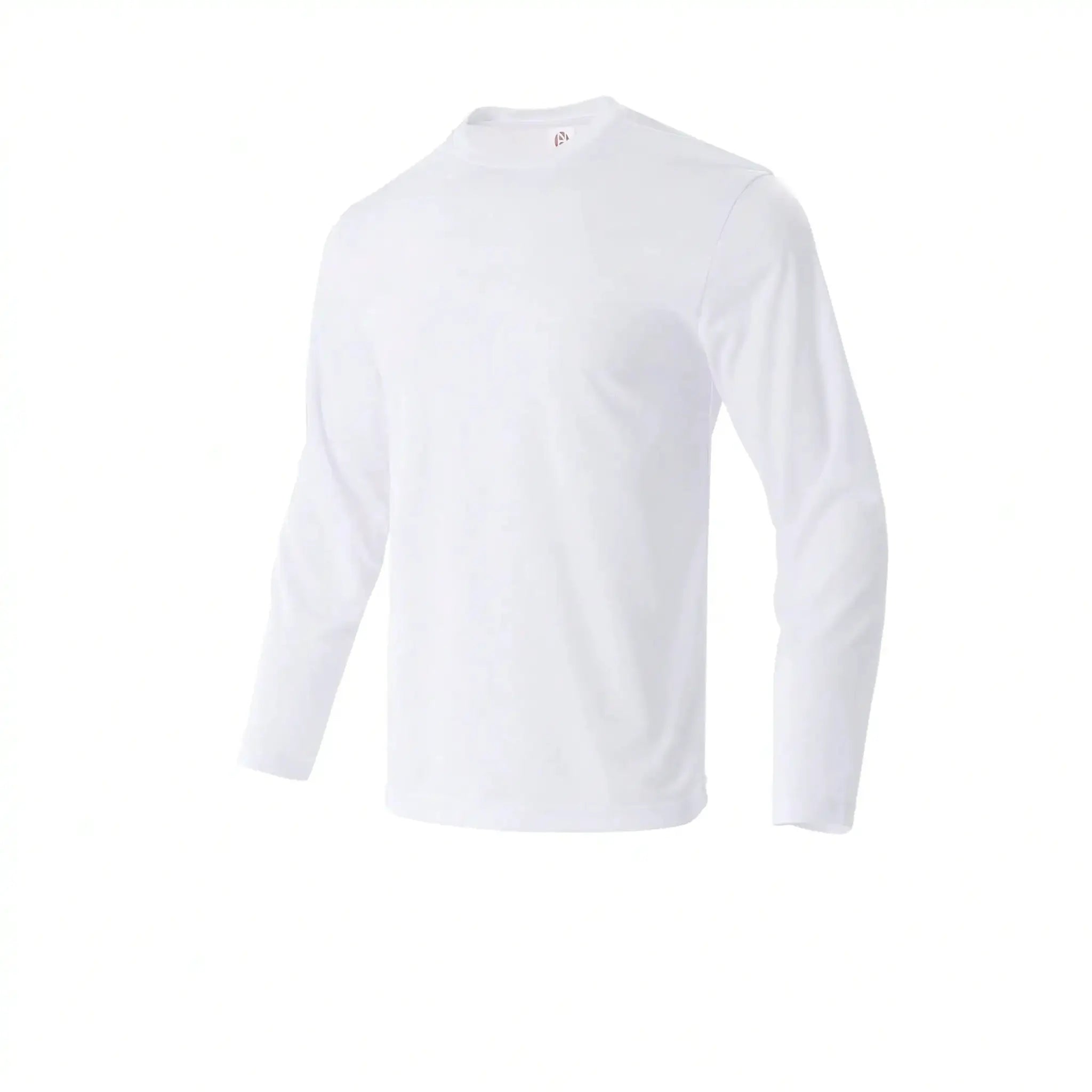 Men's white long-sleeve performance T-shirt with crew neck and breathable fabric