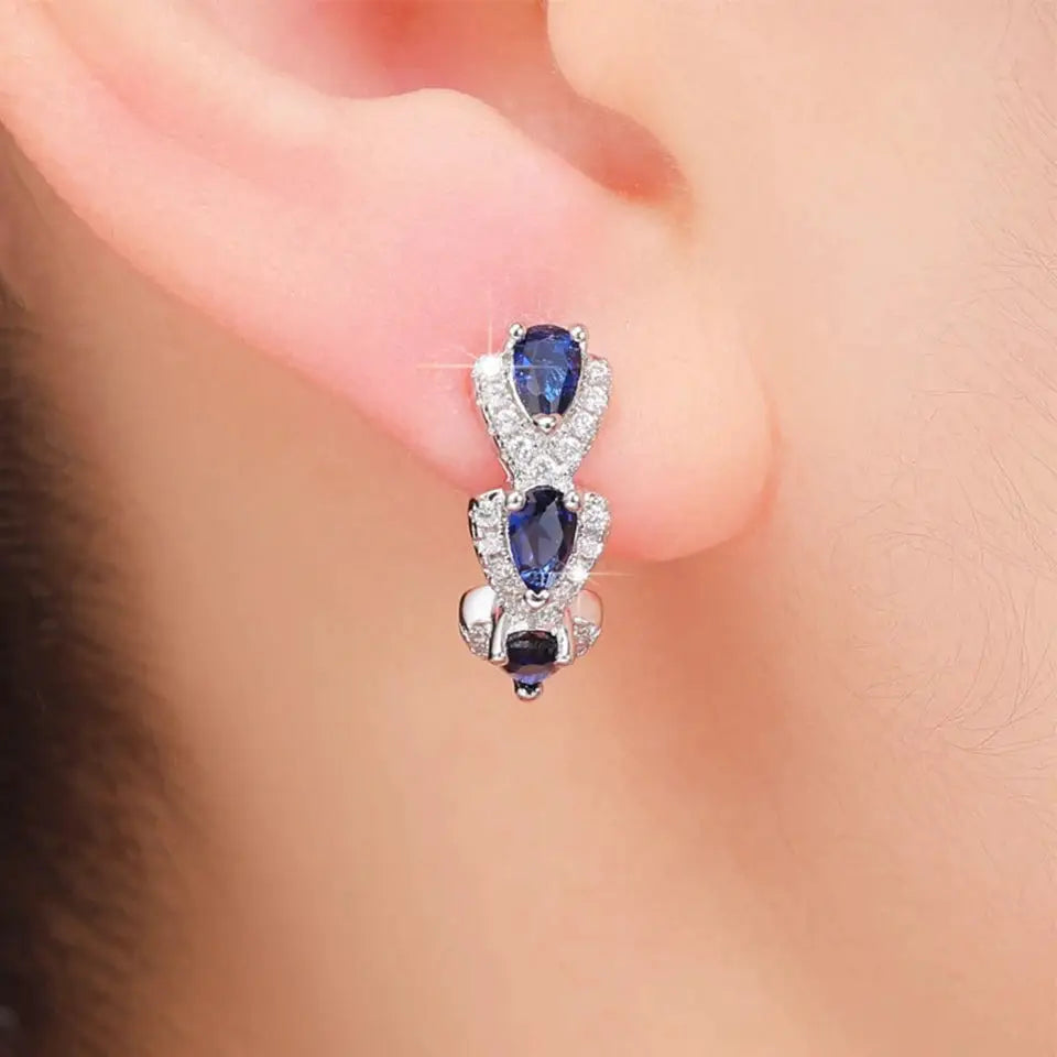 ZAKOL Pear Blue CZ Circle Hoop Earrings For Women Silver Tone Jewelry Wedding Party Accessories