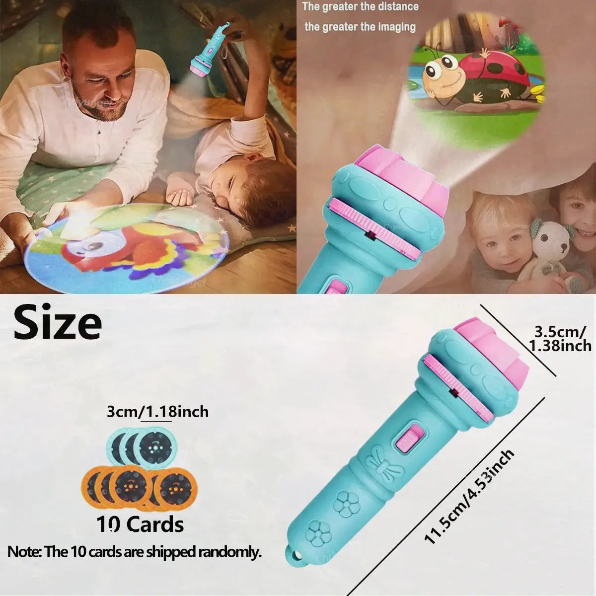 Kids Projector Flashlight With 10 Card Slides And 80 Images Cartoon Night Light For Bedtime Story Education Gift