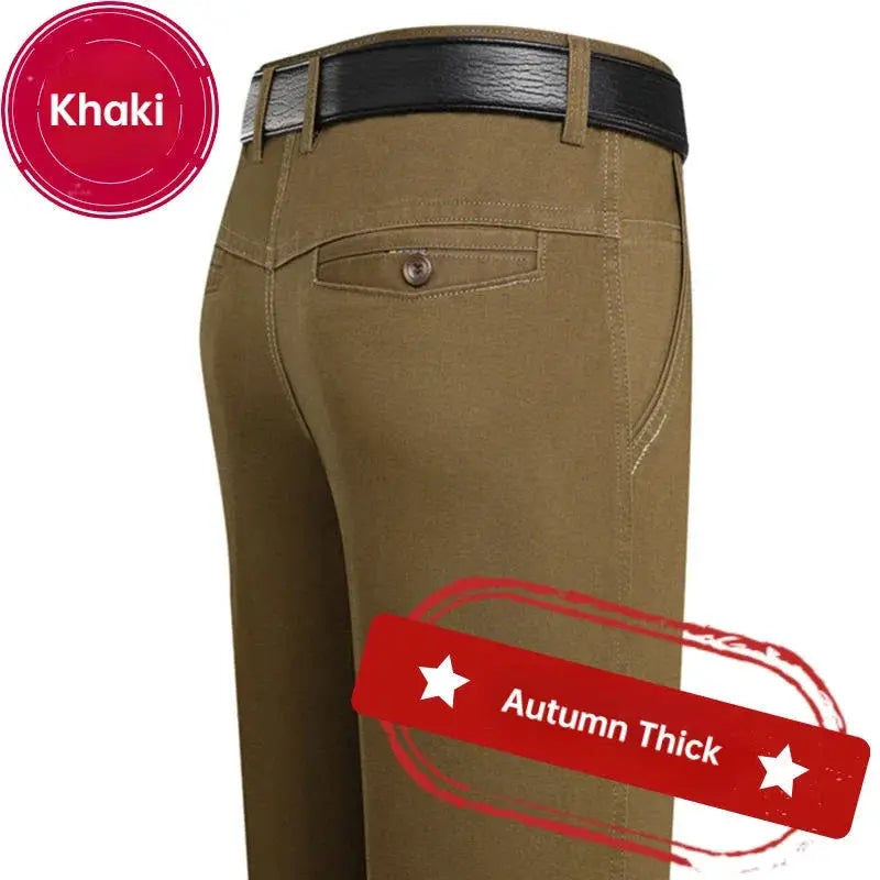 Men's khaki 100% cotton office pants by Simples Market, high-waist straight-fit slacks with belt