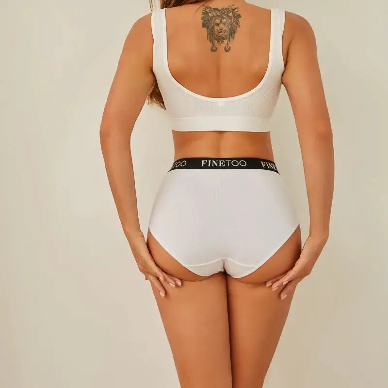 Finetoo white seamless cotton briefs; 6-piece set, low-rise, breathable; plus-size S-XXL; Finetoo waistband.