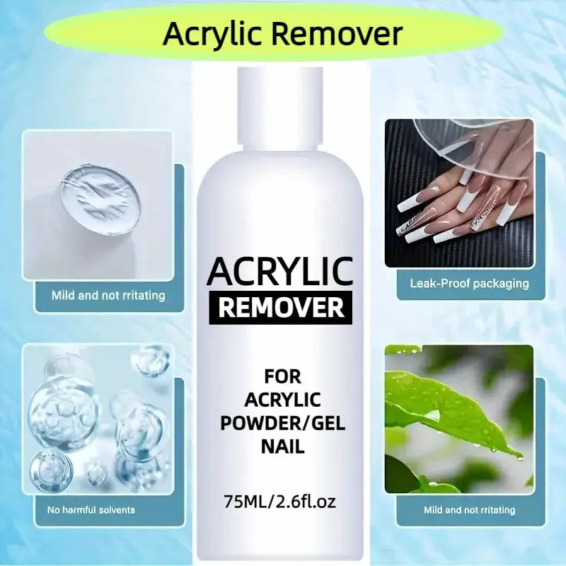 Acrylic remover bottle by Simples Market, 75ml liquid gel for acrylic powder/gel nails.