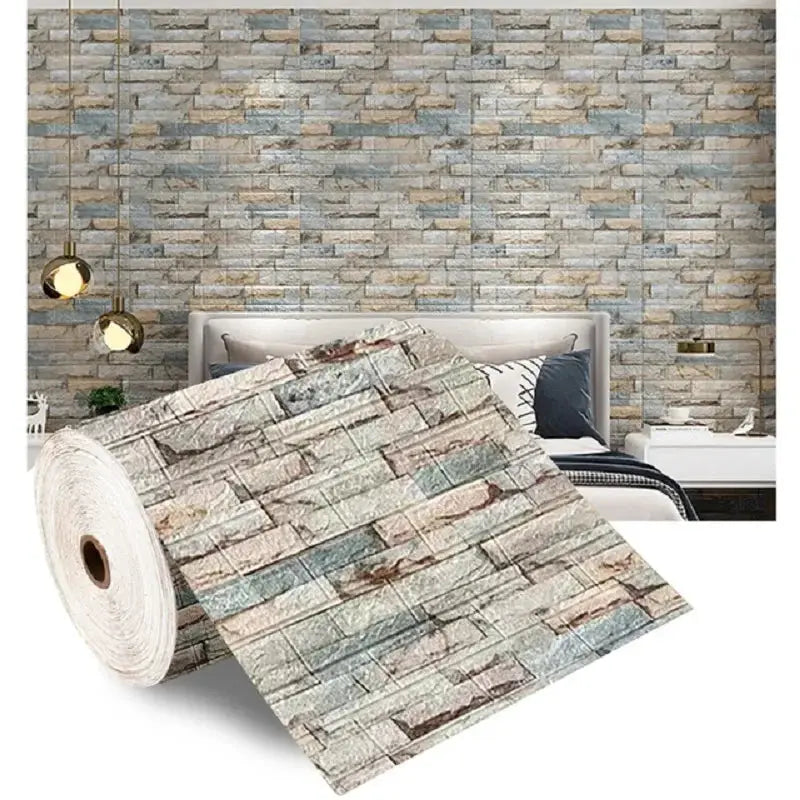 3D foam brick wall panels self-adhesive wallpaper; waterproof multicolor stone texture for living room decor