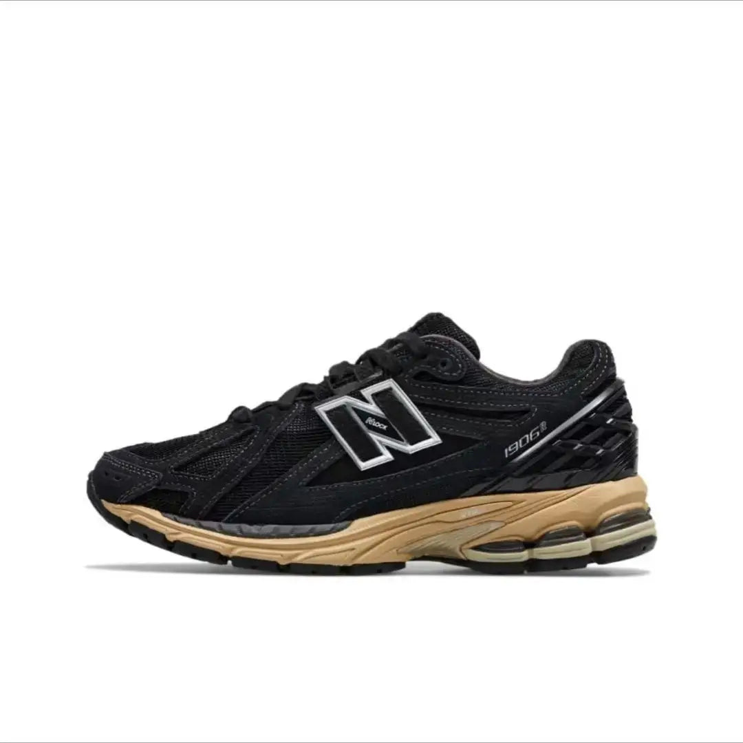Simples Market retro dad shoes, black upper with tan midsole and N logo on the side