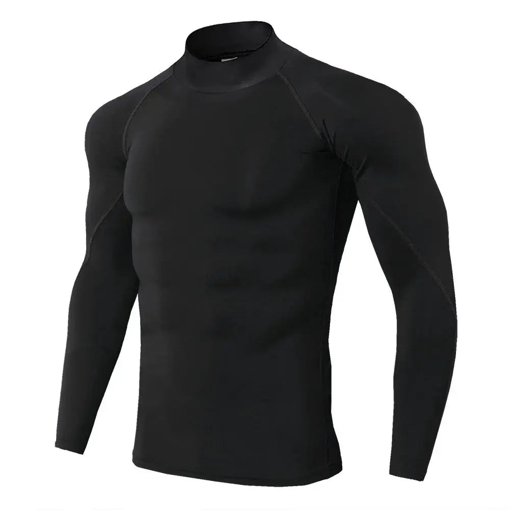 Men's black long-sleeve quick-dry compression top for gym and running