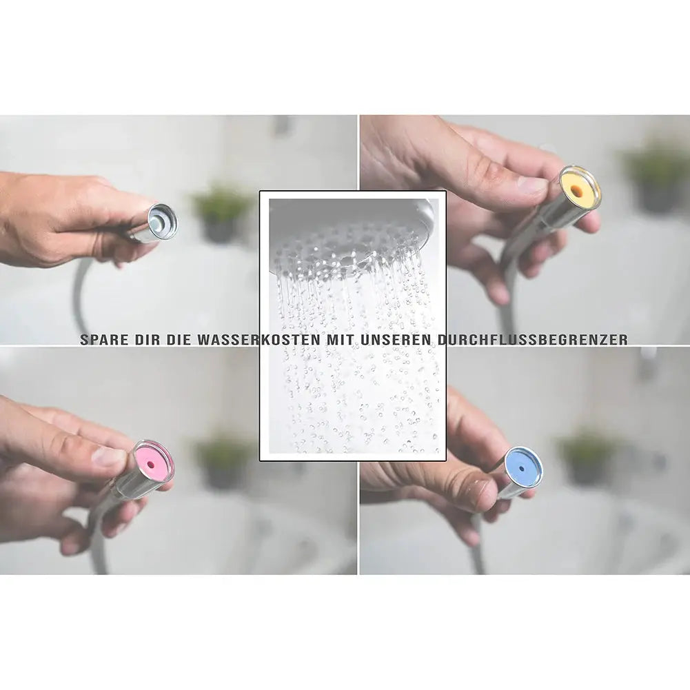 Simples Market 4-piece HA Series 1/2in shower flow reducers with color-coded caps for water-saving hose restrictors