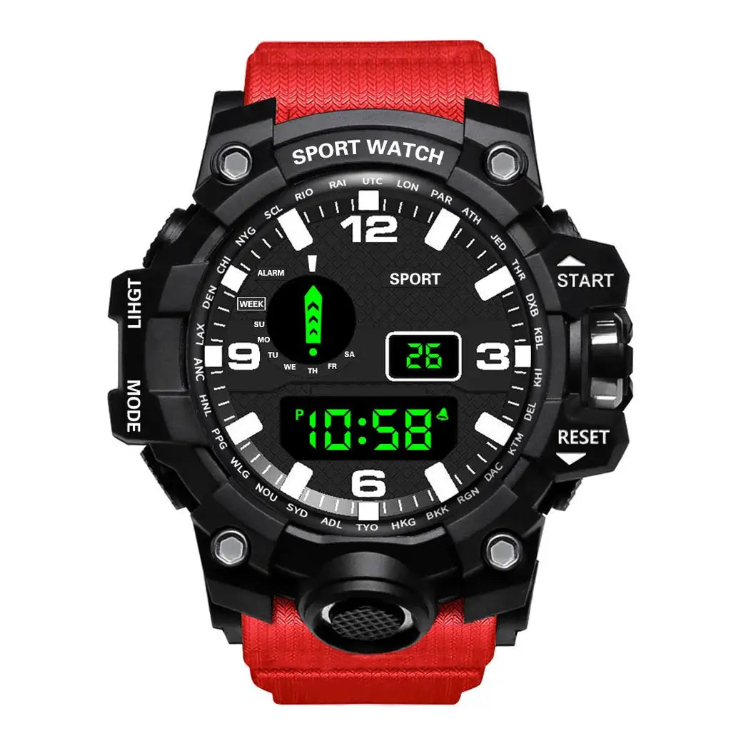 AuroraTime Mens Digital Sports Watch Large Dial Waterproof Luminous Multifunctional Alarm For Everyday Use