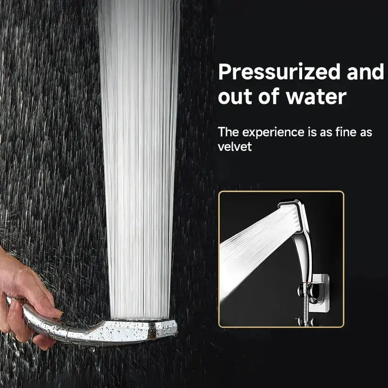 Handheld square showerhead with chrome finish, 300-hole water-saving rainfall spray
