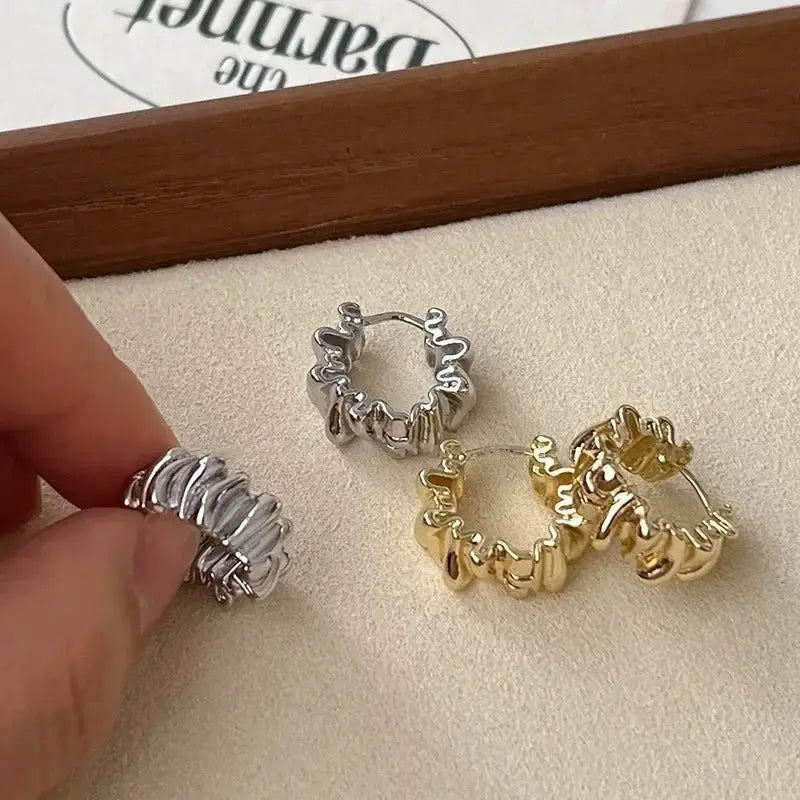 Irregular Wavy Pleated Hoop Earrings For Women Stainless Steel Gold Color Charm Dangle Jewelry Accessories Gift