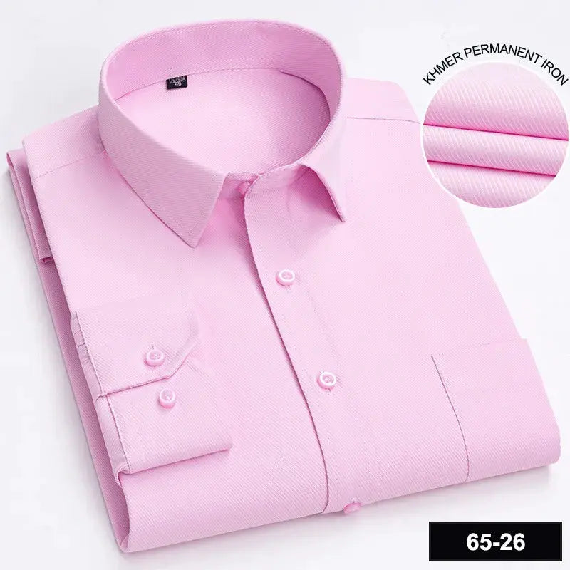 Men's pink long-sleeve button-down shirt, folded with single chest pocket