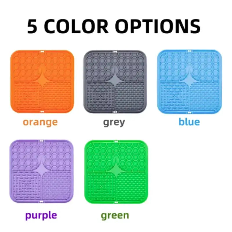 Pet Lick Silicone Mat for dogs; silicone slow-feeder plate with 5 color options: orange, grey, blue, purple, green