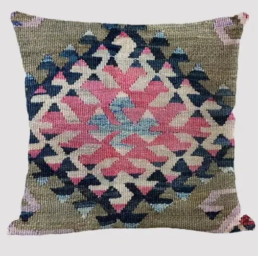 Bohemian linen cushion cover with multicolor abstract geometric print by Simples Market for living room decor.