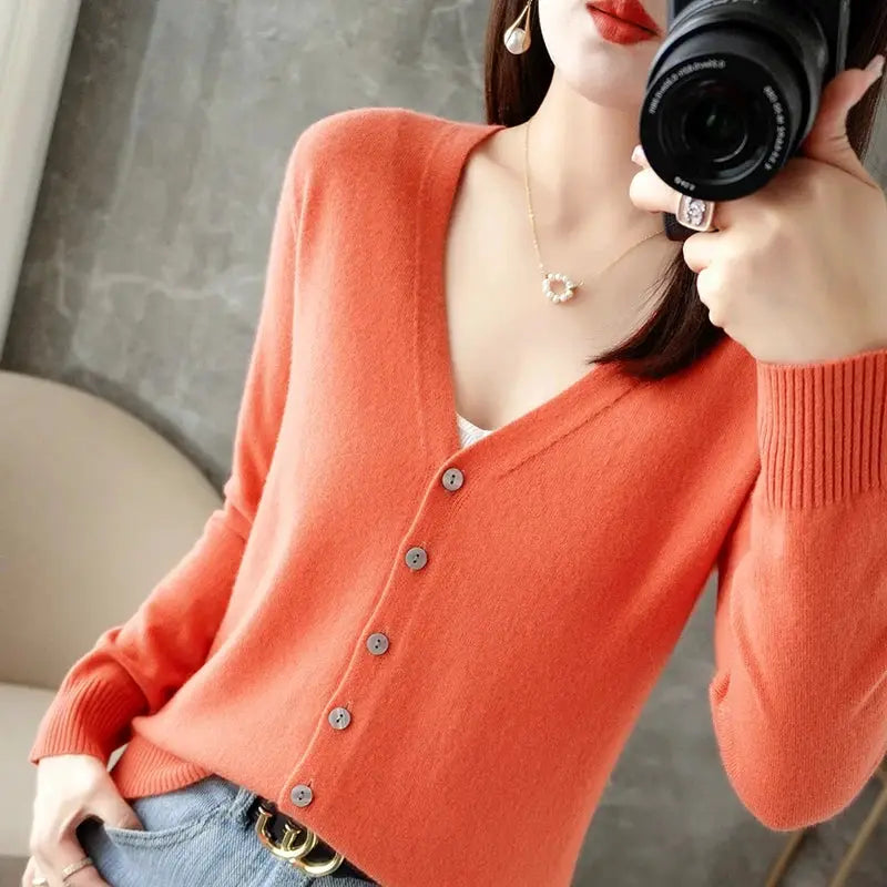 Zhi D035 V Neck Loose Knit Cardigan For Women Warmth And Daily Comfort For Autumn And Winter