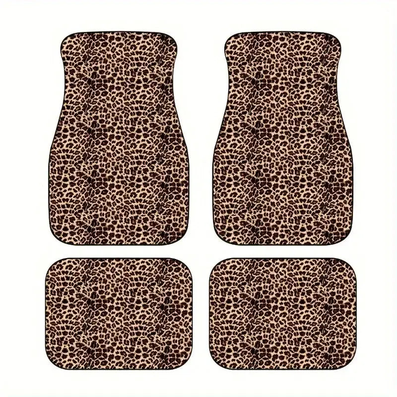 Leopard Print Car Floor Mats Set, 4 all-weather mats for front and rear seats