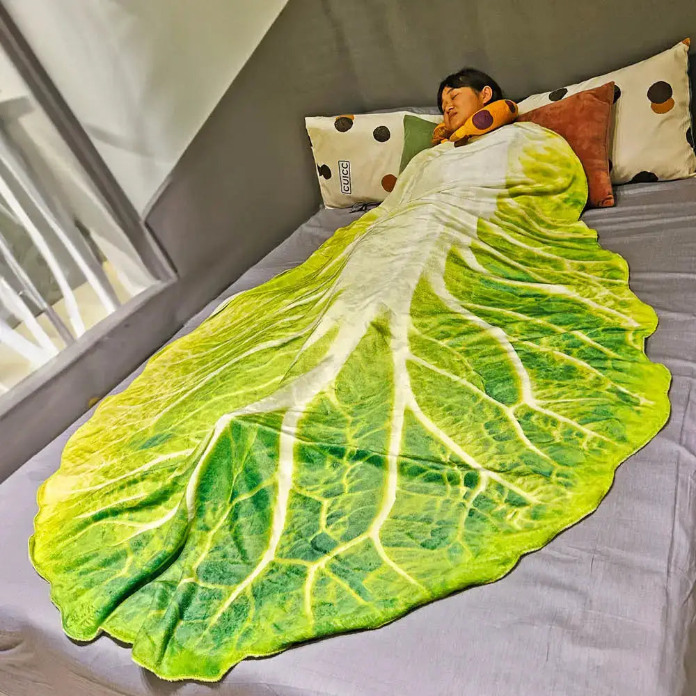 Double Sided Flannel Throw Blanket With Cabbage Pattern For Living Room Home Decor Sofa Cozy Warm