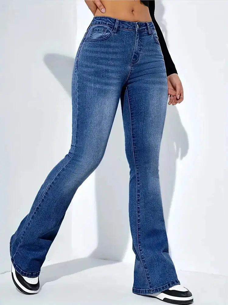 Women Flare Jeans High Waist Moustache Wash Denim Bell Bottom Y2K