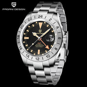 PAGANI DESIGN GMT men's stainless steel automatic watch with black dial and 200m water resistance