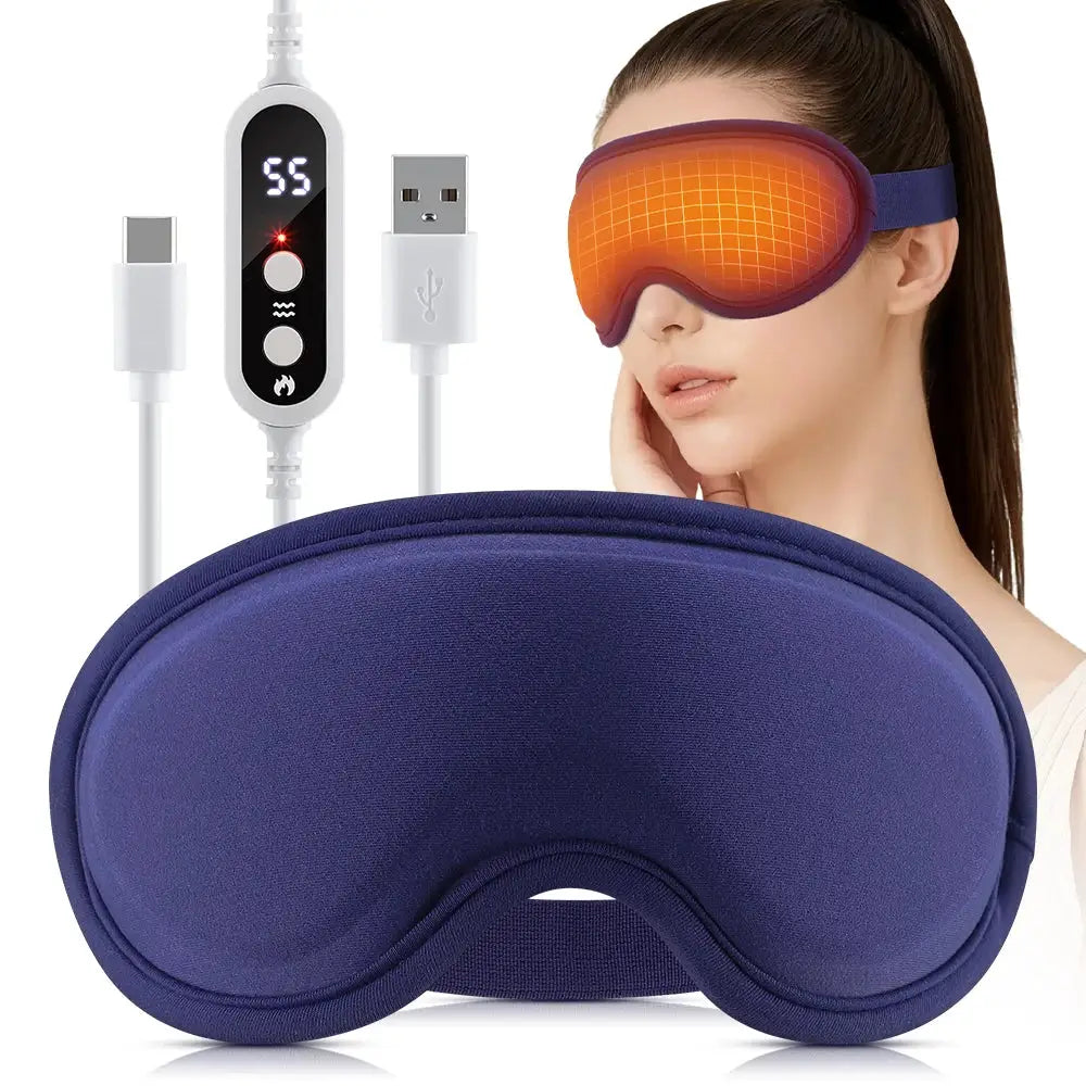 Electric steam eye mask by Simples Market with 3D vibration massage and USB control, blue
