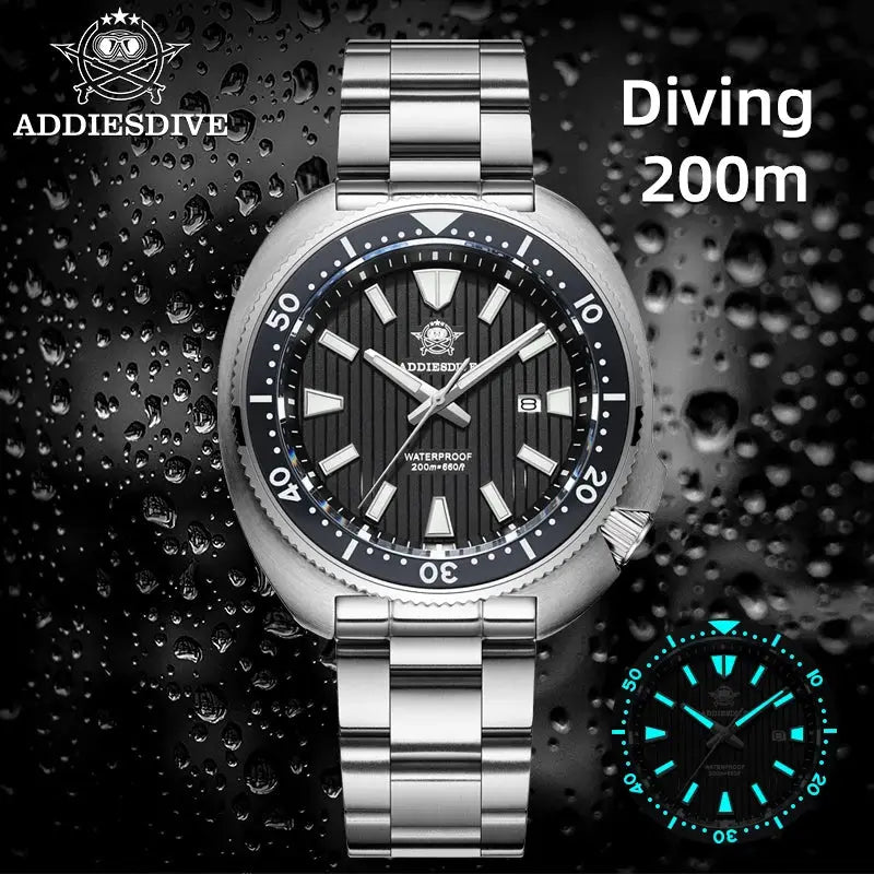 ADDIESDIVE Men's New Outdoor Quartz Watch 200M Diving BGW9 Super Blue Luminous Watch Sapphire Glass Men's Stainless Steel Watch
